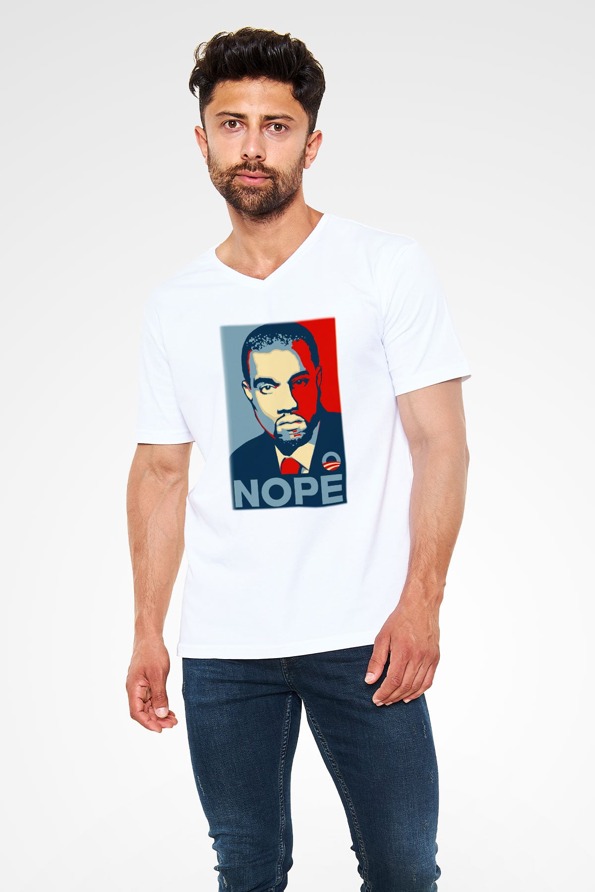 Kanye West Beyaz Unisex V Yaka Tişört T-Shirt