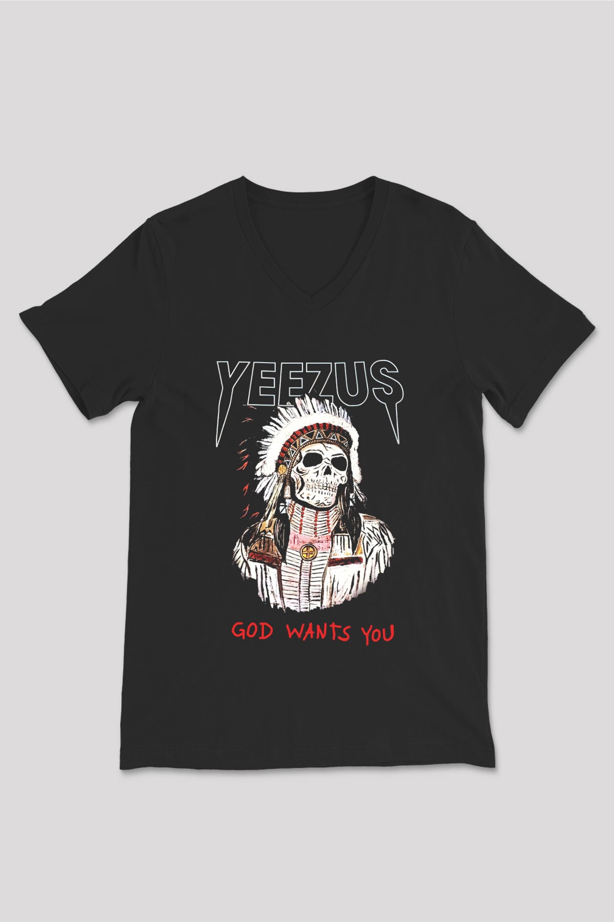 Kanye West Siyah Unisex V Yaka Tişört T-Shirt