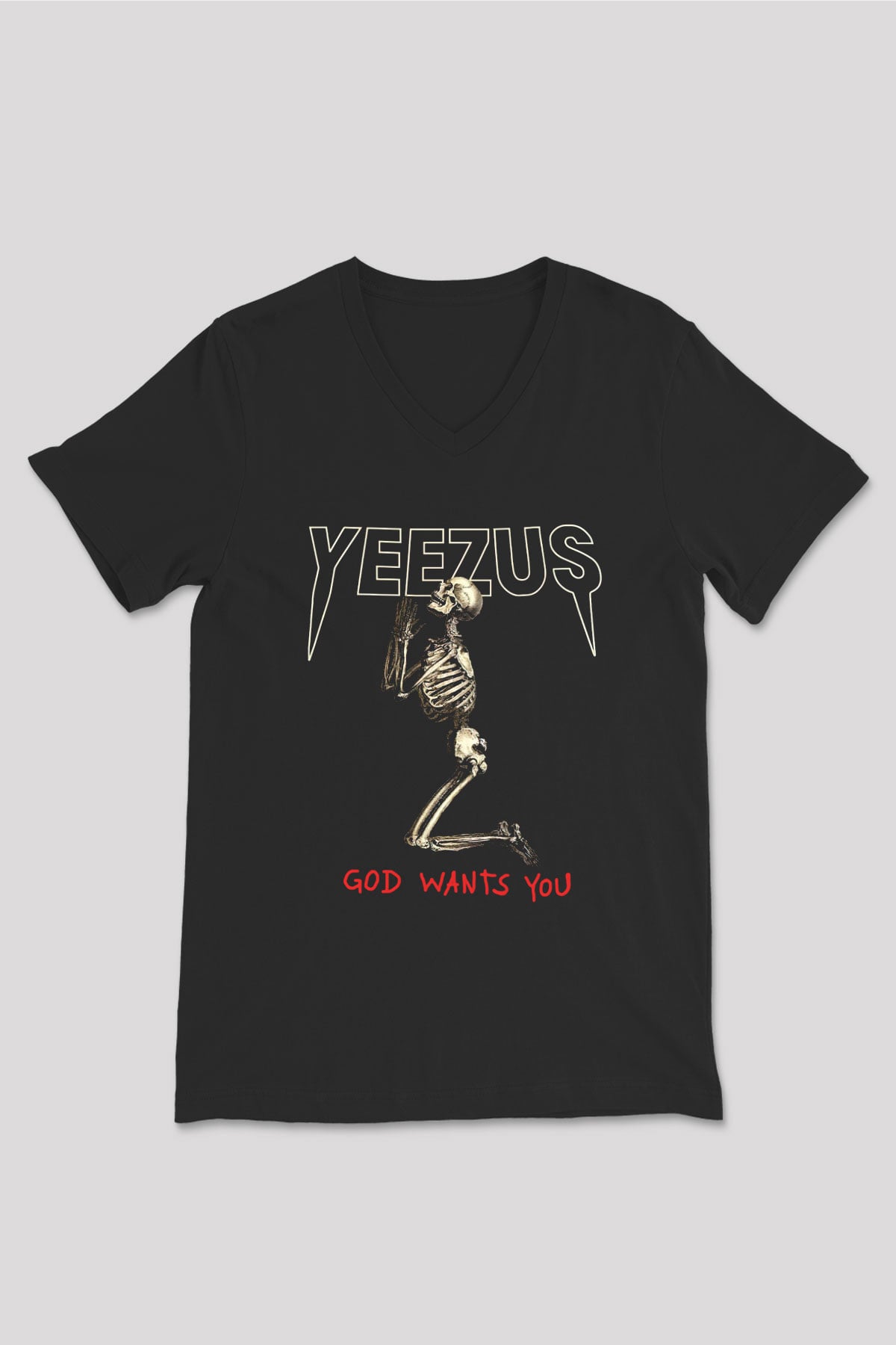 Kanye West Yeezus Siyah Unisex V Yaka Tişört T-Shirt