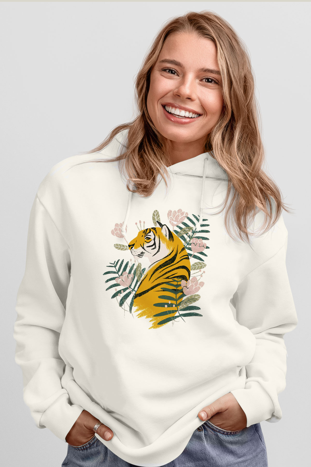 Kaplan Beyaz Unisex Kapşonlu Sweatshirt
