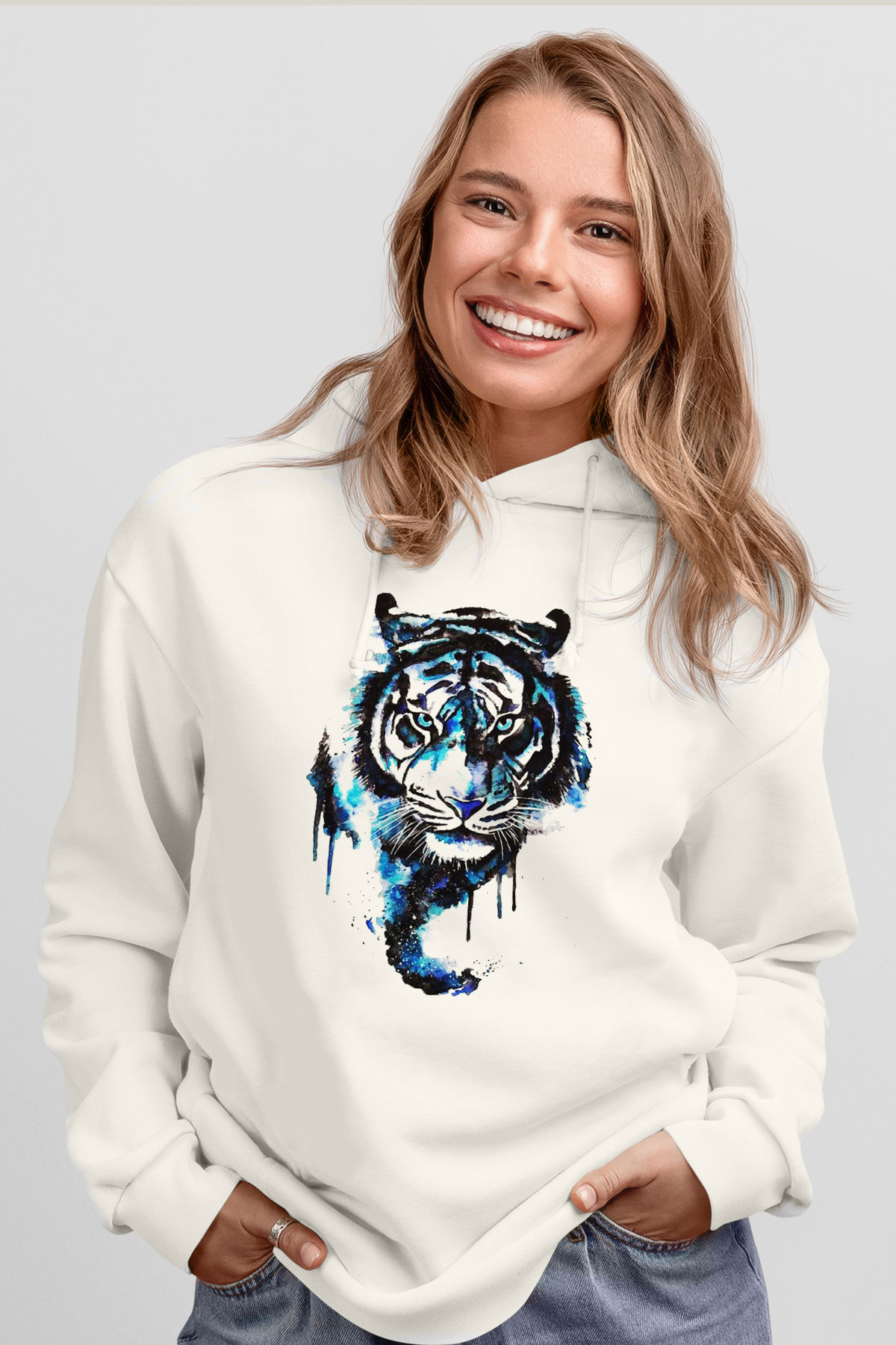 Kaplan Beyaz Unisex Kapşonlu Sweatshirt