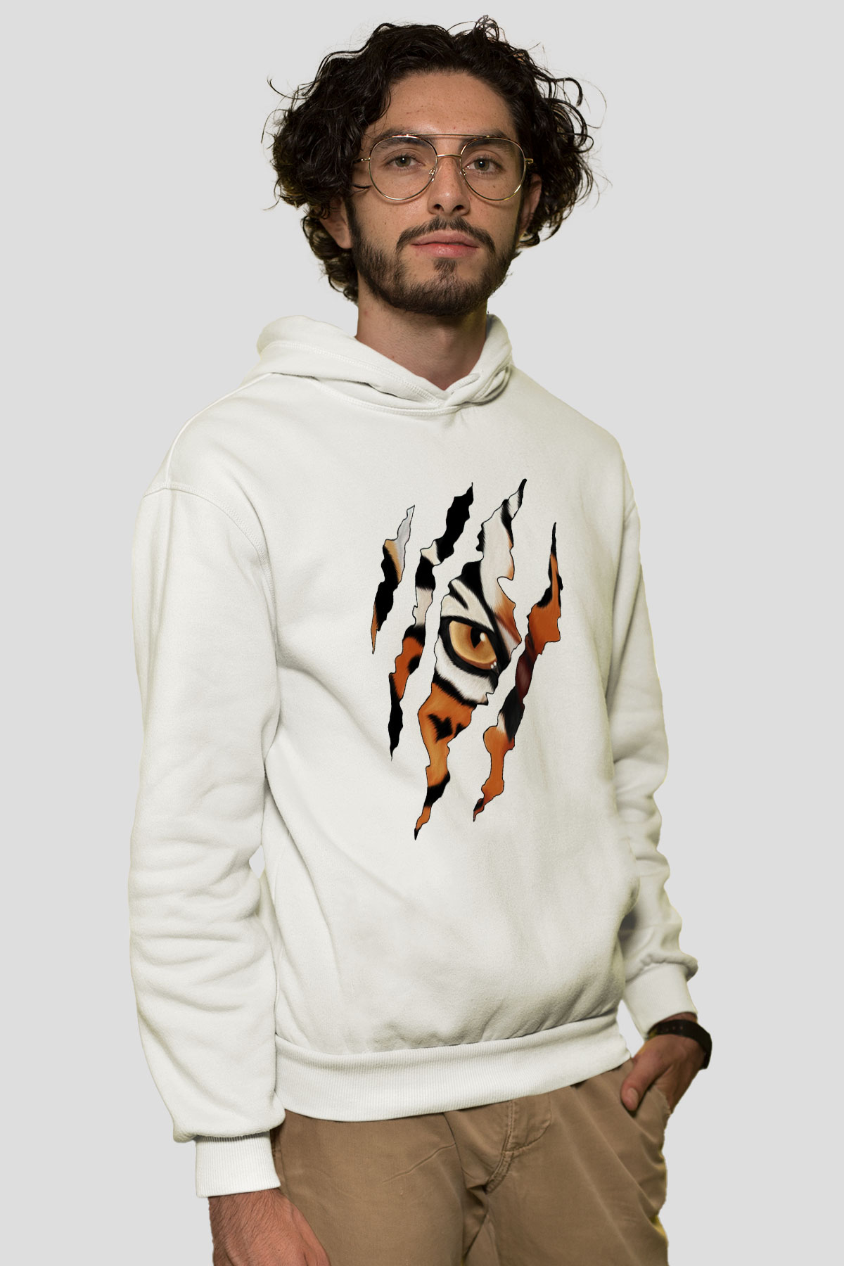Kaplan Beyaz Unisex Kapşonlu Sweatshirt