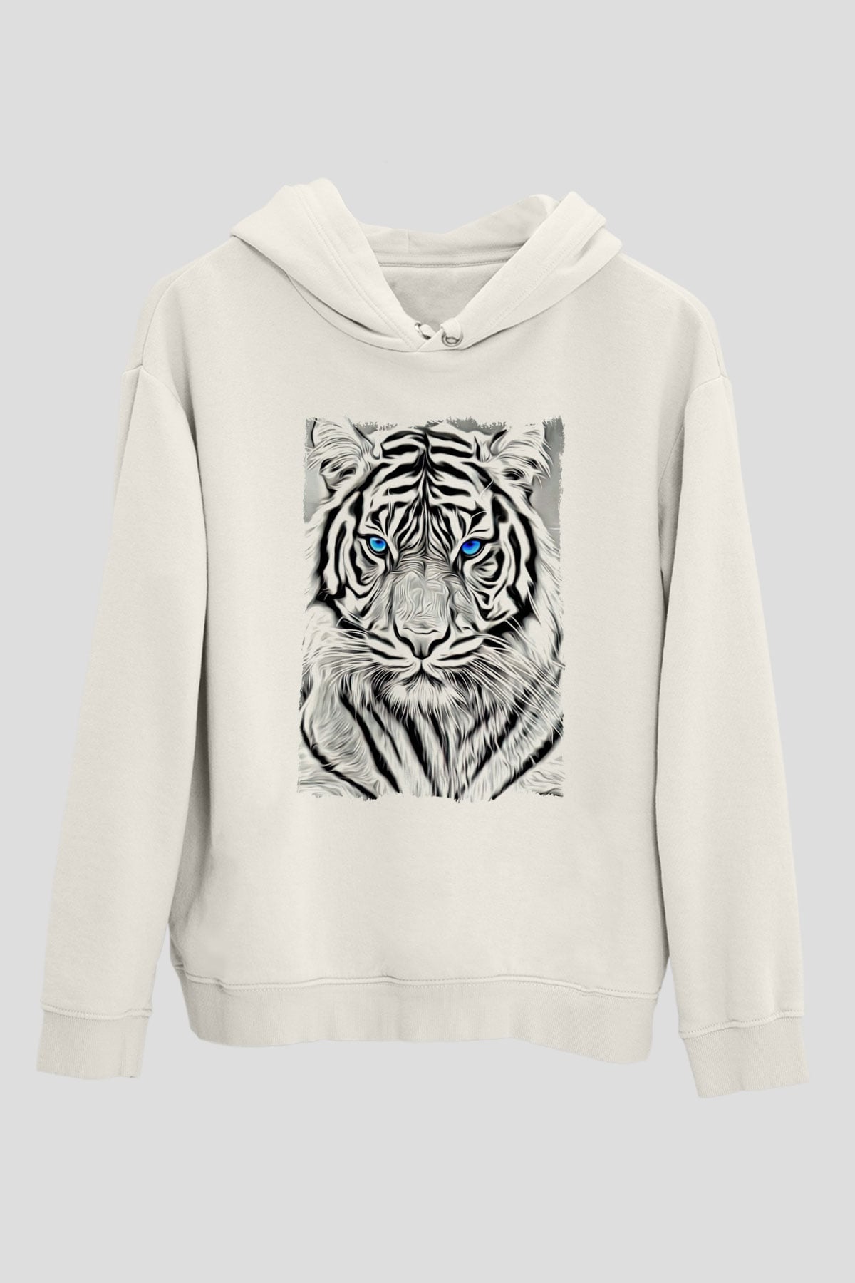 Kaplan Beyaz Unisex Kapüşonlu Sweatshirt