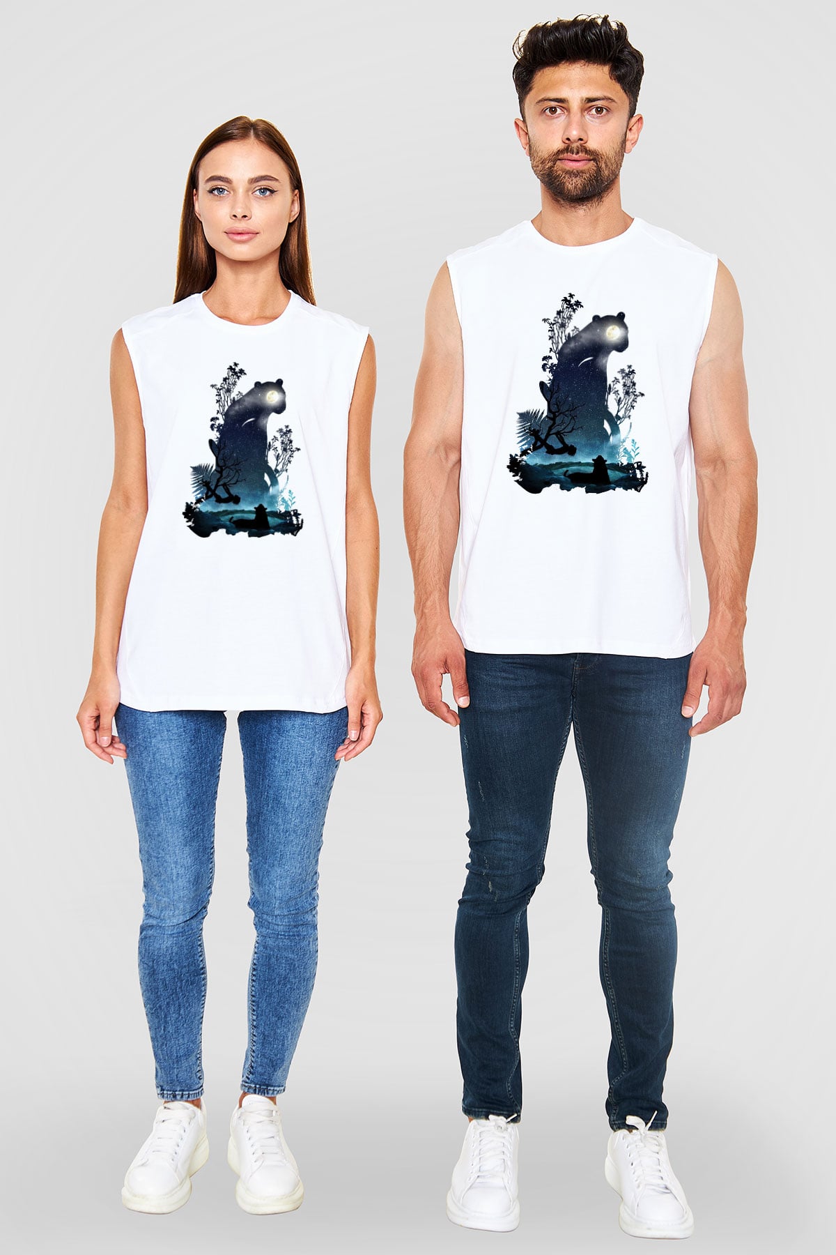Kaplan Beyaz Unisex Kolsuz Tişört