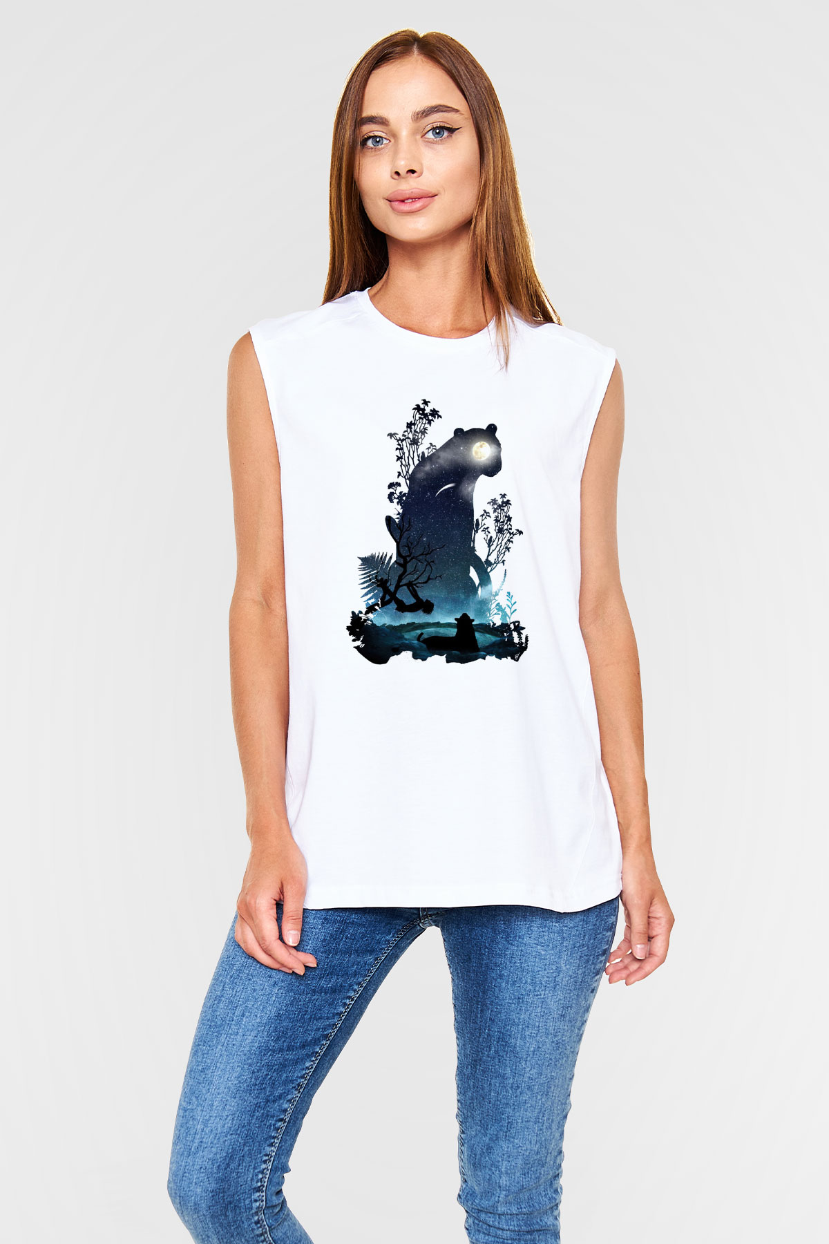 Kaplan Beyaz Unisex Kolsuz Tişört