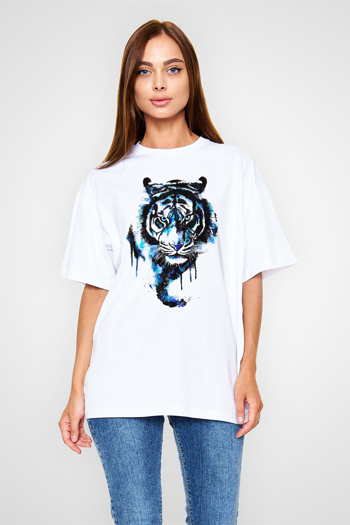 Kaplan Beyaz Unisex Oversize Tişört T-Shirt