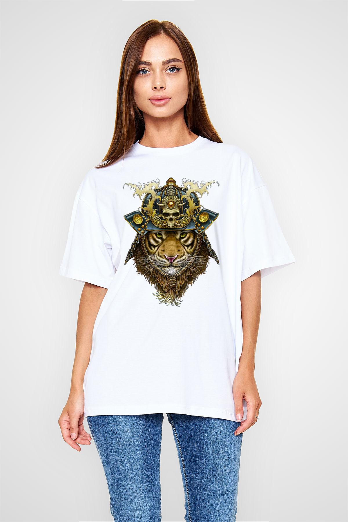 Kaplan Beyaz Unisex Oversize Tişört T-Shirt