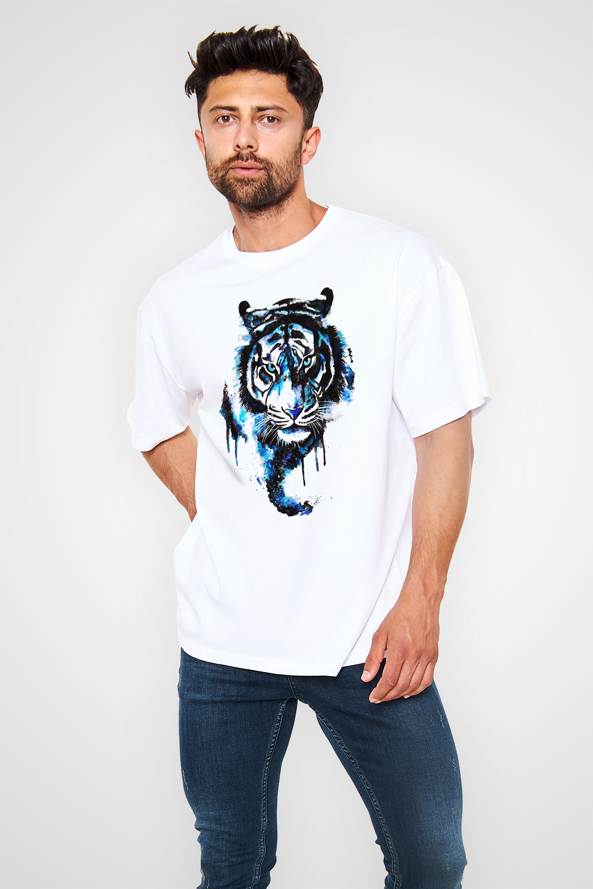 Kaplan Beyaz Unisex Oversize Tişört T-Shirt