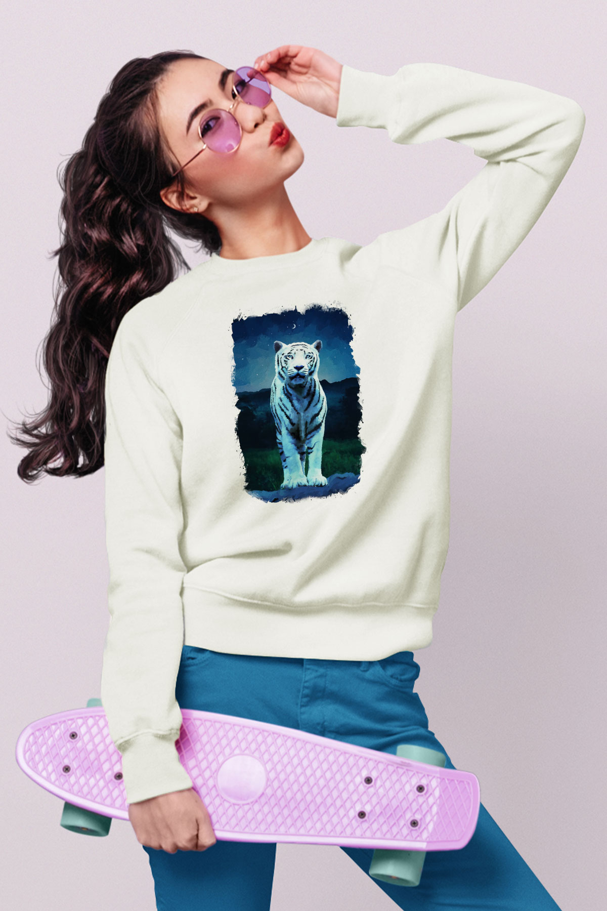 Kaplan Beyaz Unisex Sweatshirt