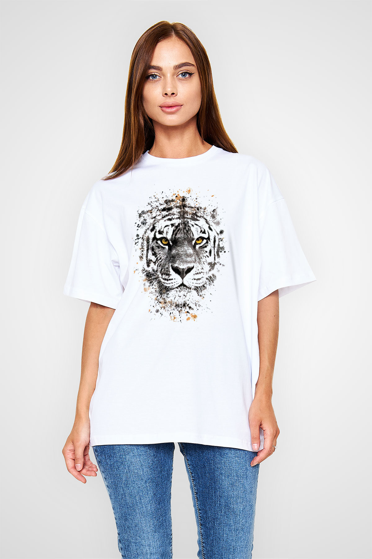 Kaplan Beyaz Unisex Tişört T-Shirt - TişörtFabrikası