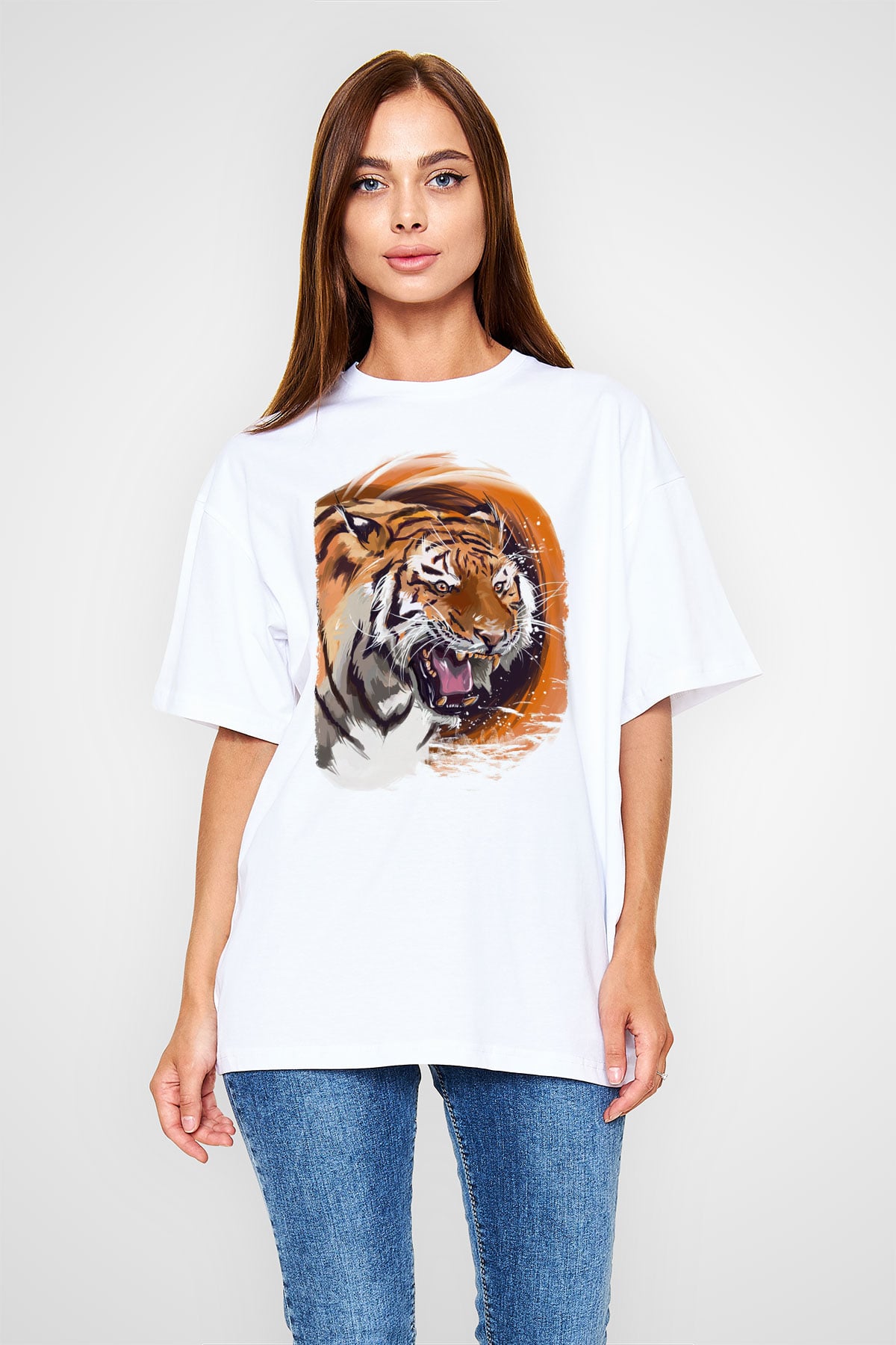 Kaplan Beyaz Unisex Tişört T-Shirt - TişörtFabrikası