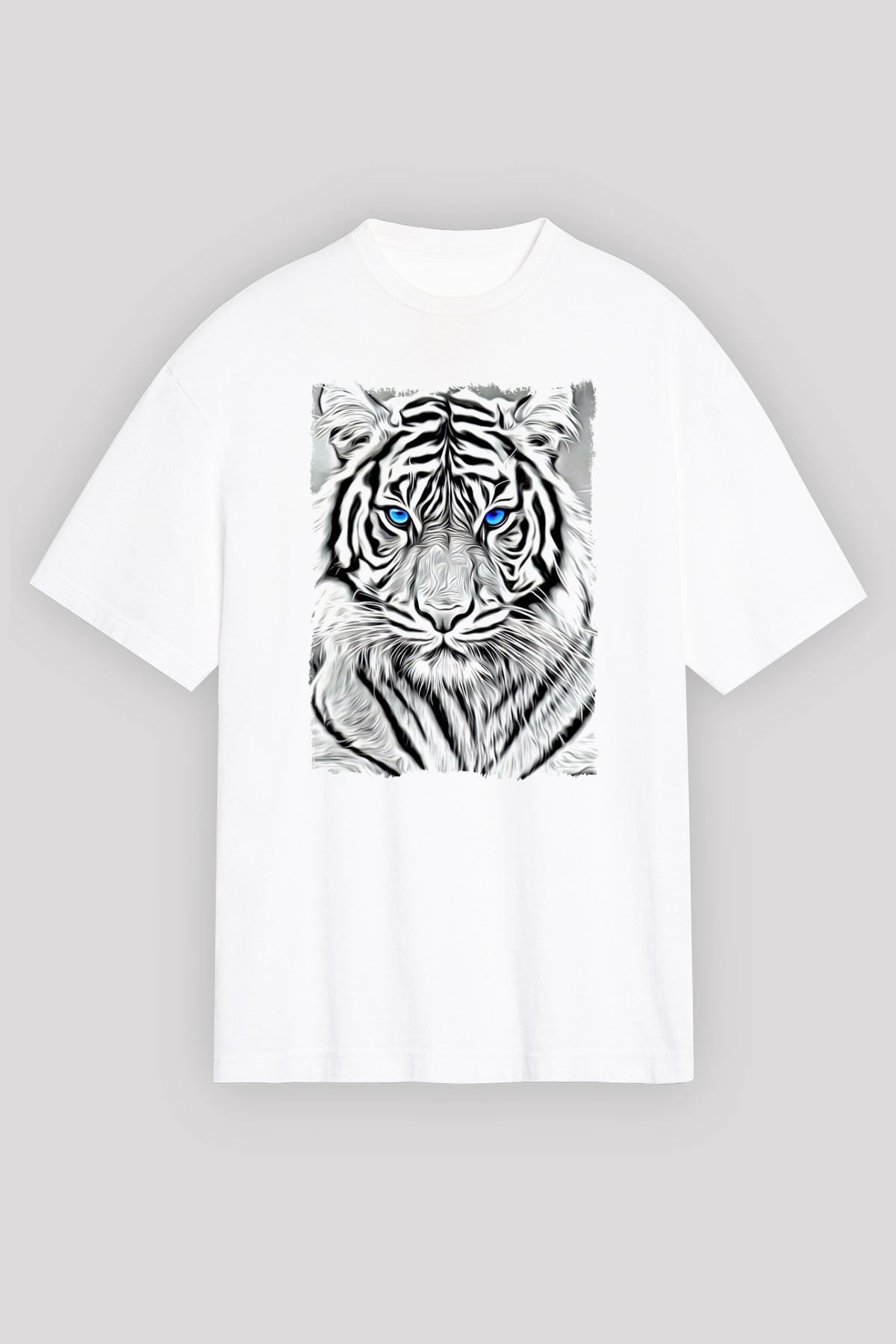 Kaplan Beyaz Unisex Tişört T-Shirt - TişörtFabrikası