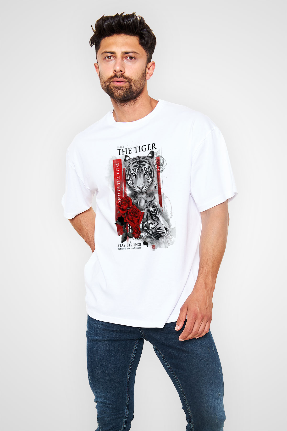 Kaplan Beyaz Unisex Tişört T-Shirt - TişörtFabrikası