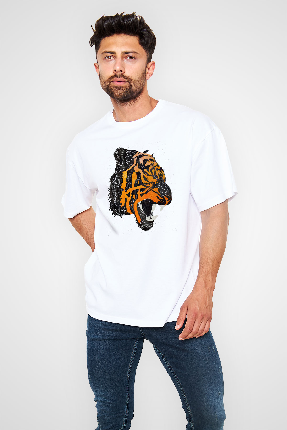 Kaplan Beyaz Unisex Tişört T-Shirt - TişörtFabrikası