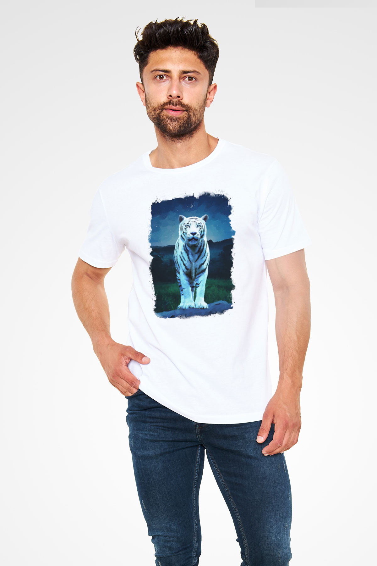 Kaplan Beyaz Unisex Tişört T-Shirt - TişörtFabrikası