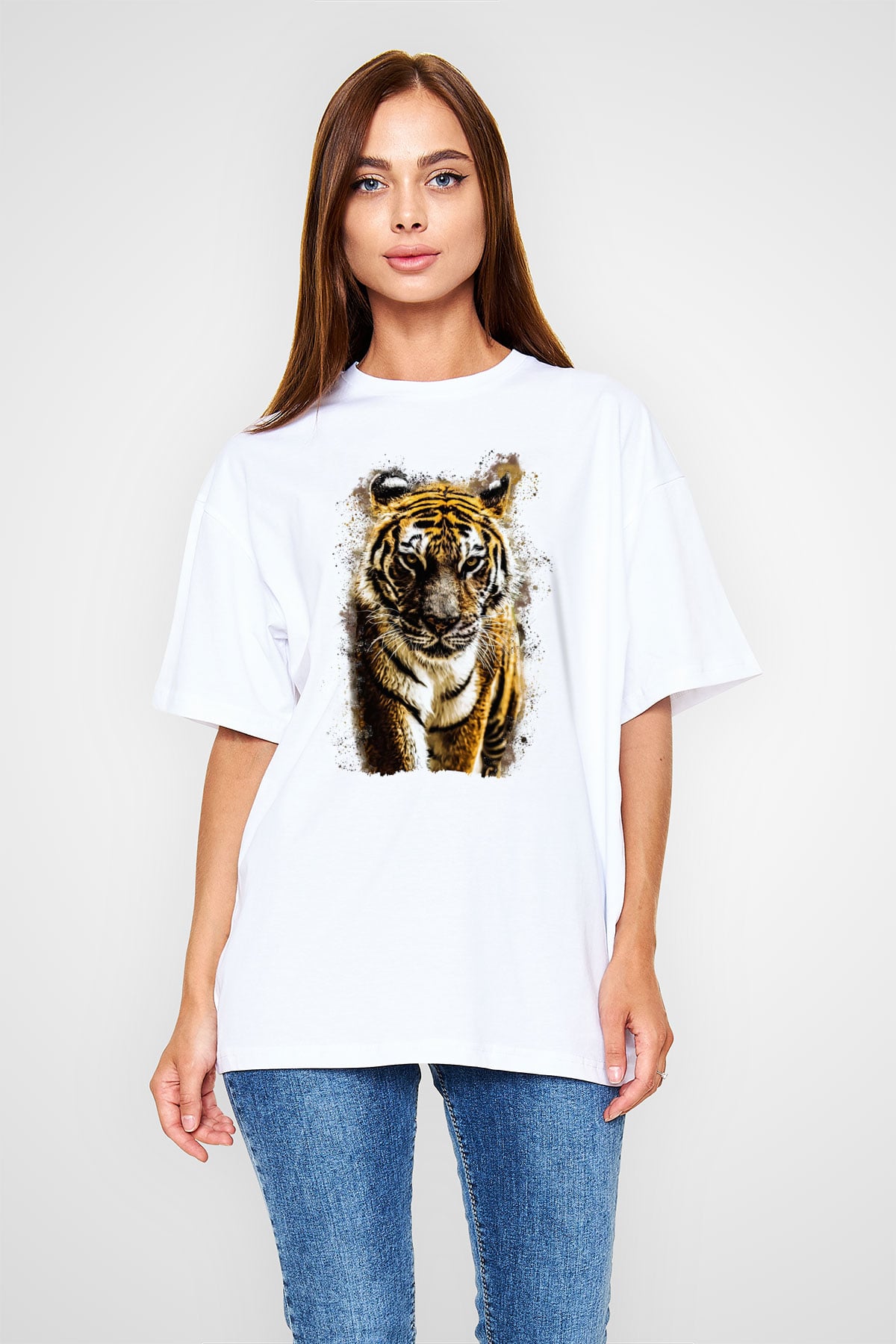 Kaplan Beyaz Unisex Tişört T-Shirt - TişörtFabrikası