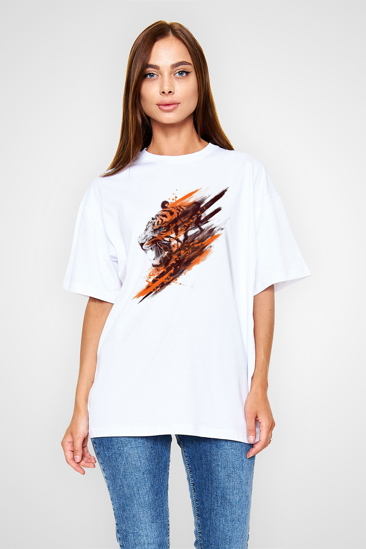 Kaplan Beyaz Unisex Tişört T-Shirt - TişörtFabrikası