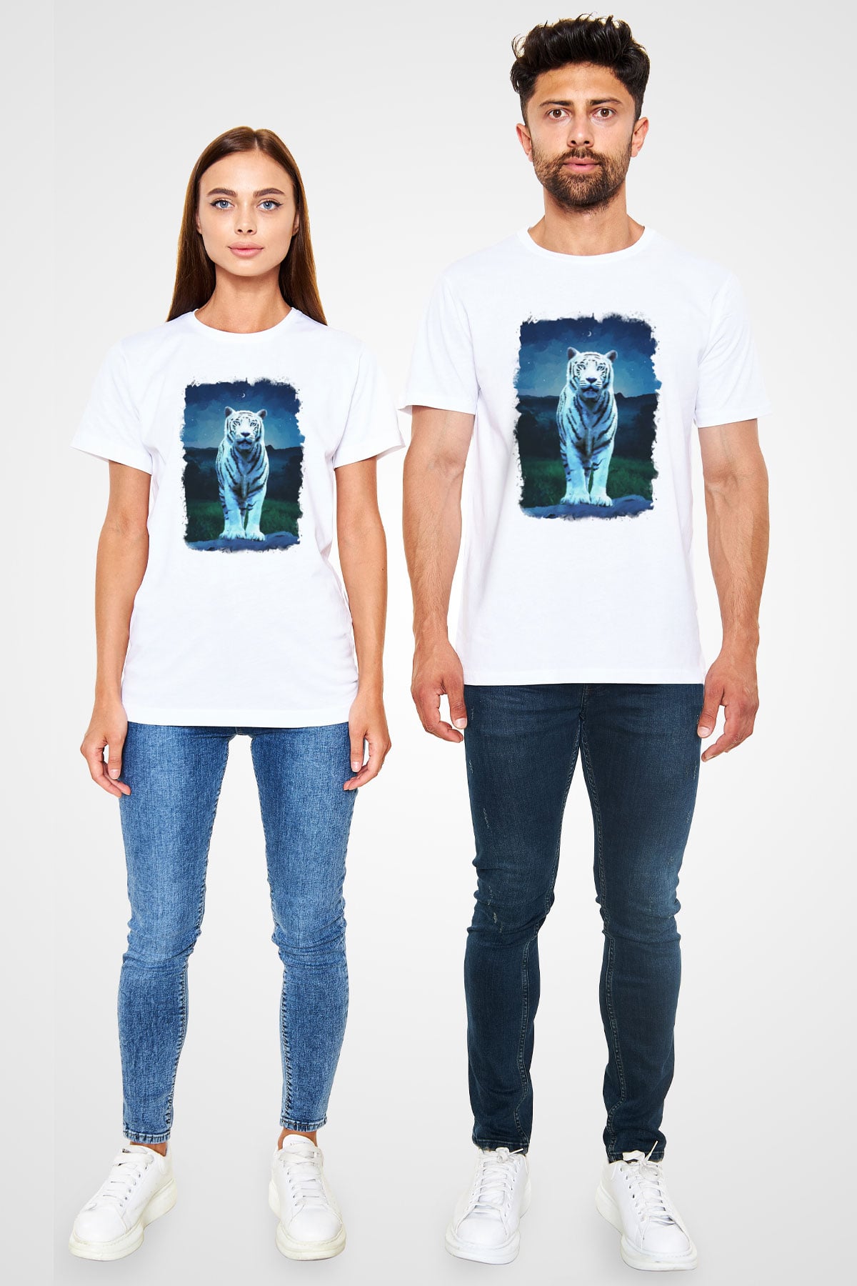 Kaplan Beyaz Unisex Tişört T-Shirt - TişörtFabrikası