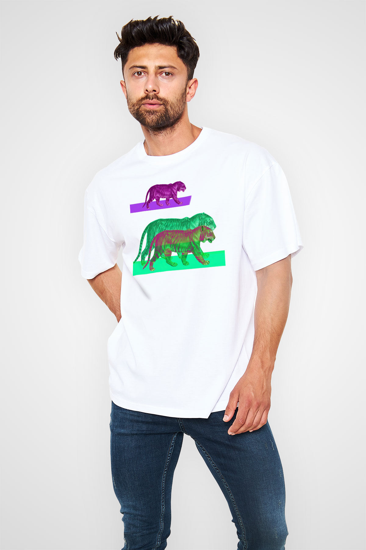 Kaplan Beyaz Unisex Tişört T-Shirt - TişörtFabrikası