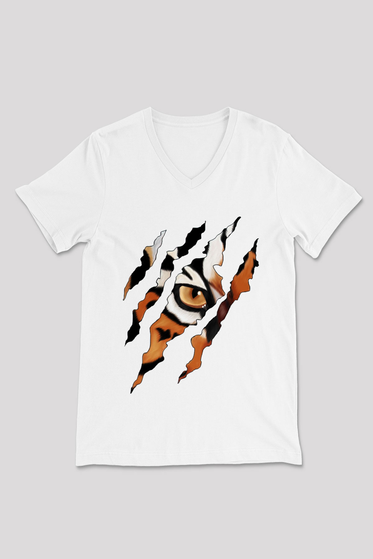 Kaplan Beyaz Unisex V Yaka Tişört T-Shirt