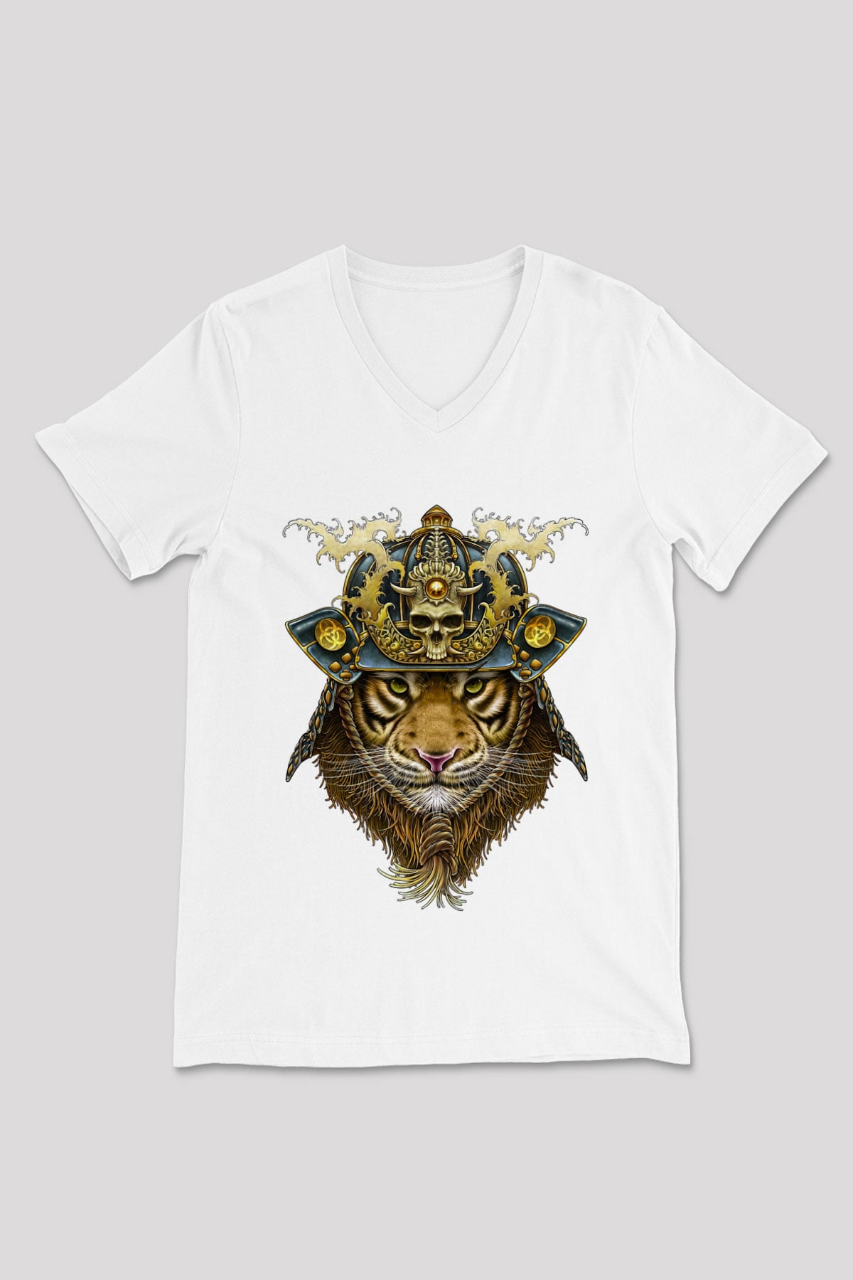 Kaplan Beyaz Unisex V Yaka Tişört T-Shirt