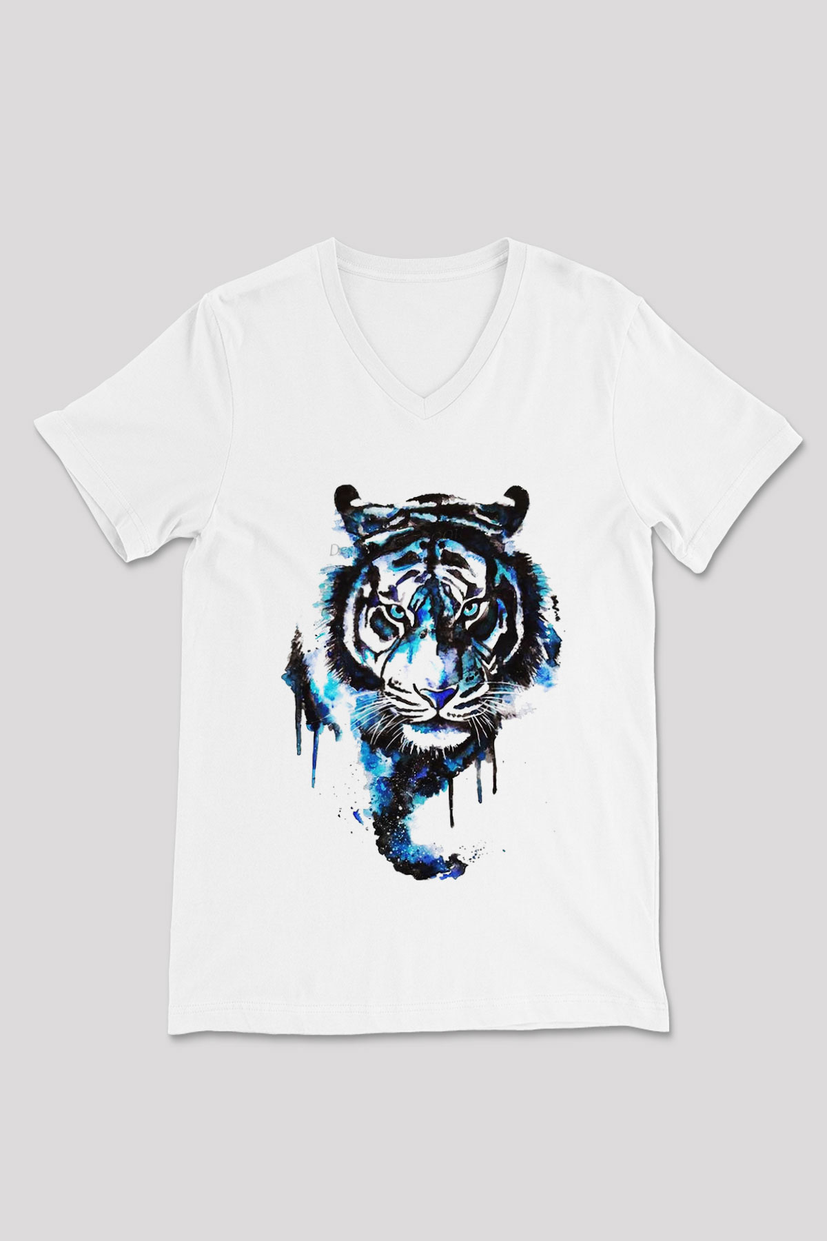 Kaplan Beyaz Unisex V Yaka Tişört T-Shirt