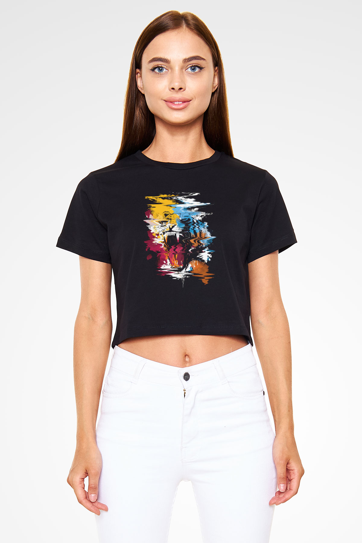 Kaplan Siyah  Crop Top Tişört
