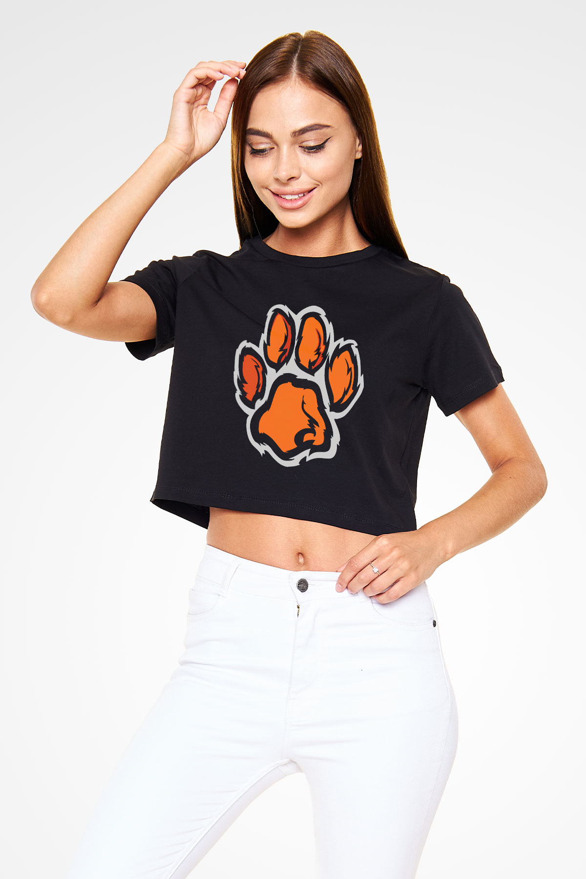 Kaplan Siyah Crop Top Tişört