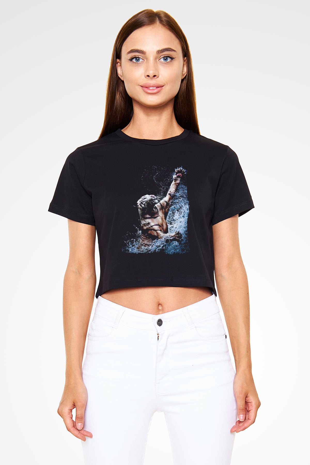 Kaplan Siyah  Crop Top Tişört