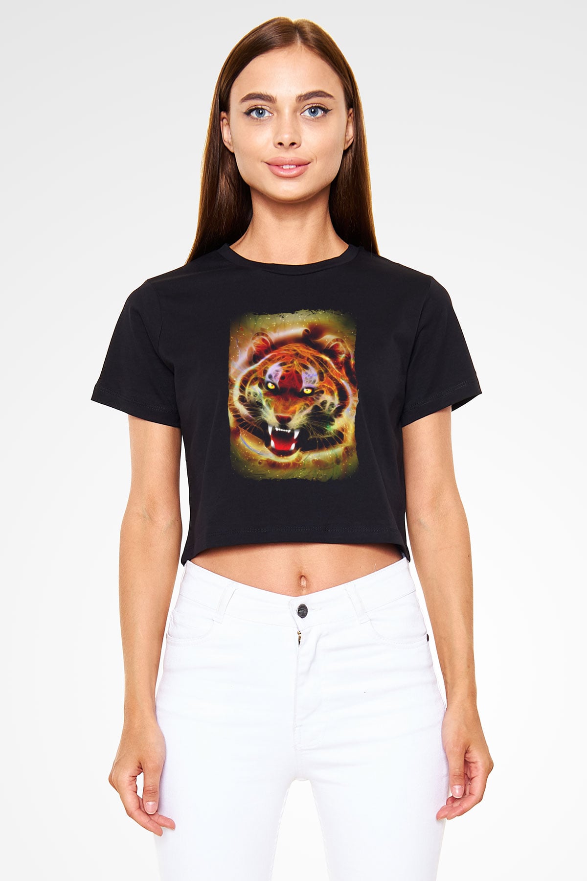Kaplan Siyah  Crop Top Tişört