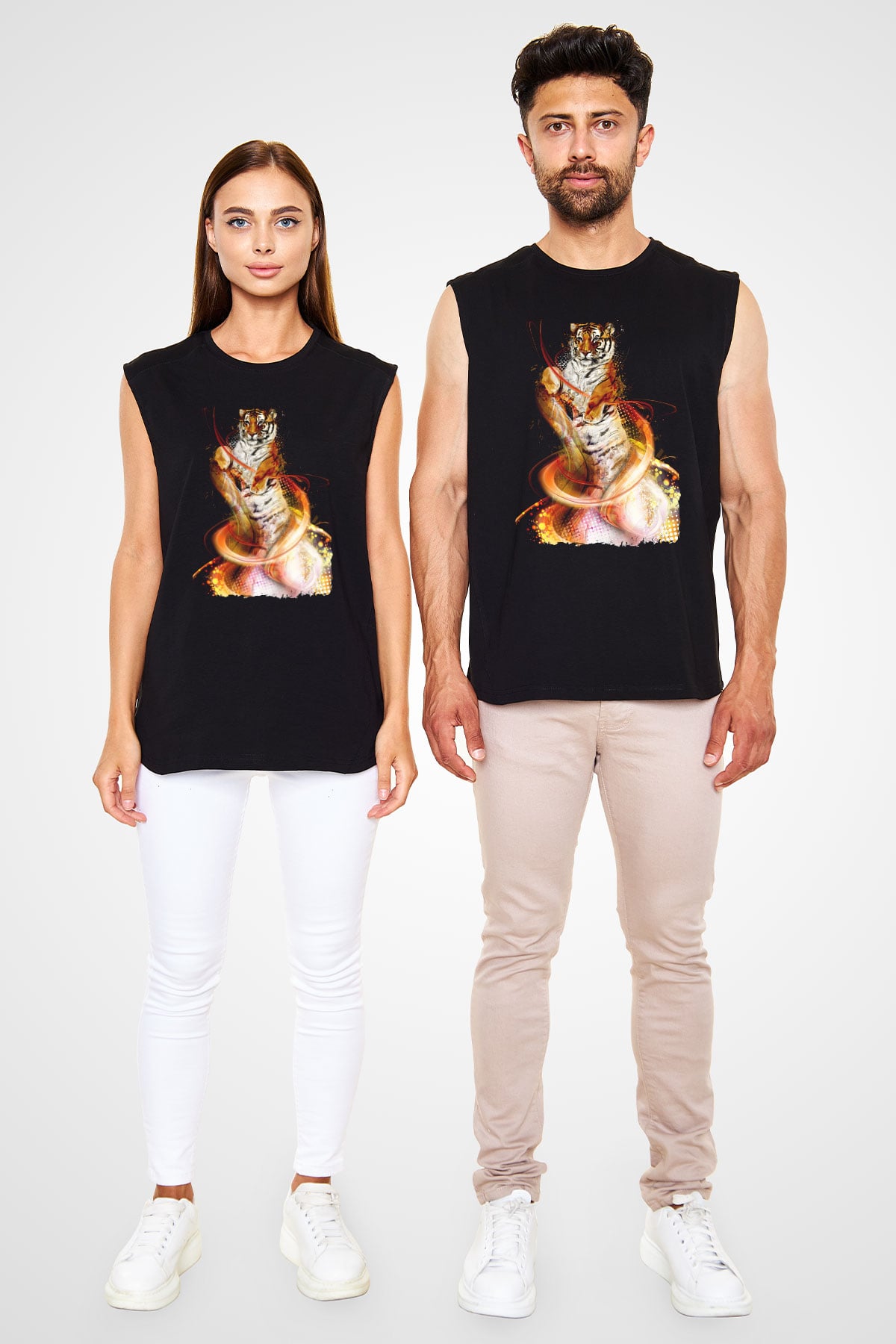 Kaplan Siyah Unisex Kolsuz Tişört