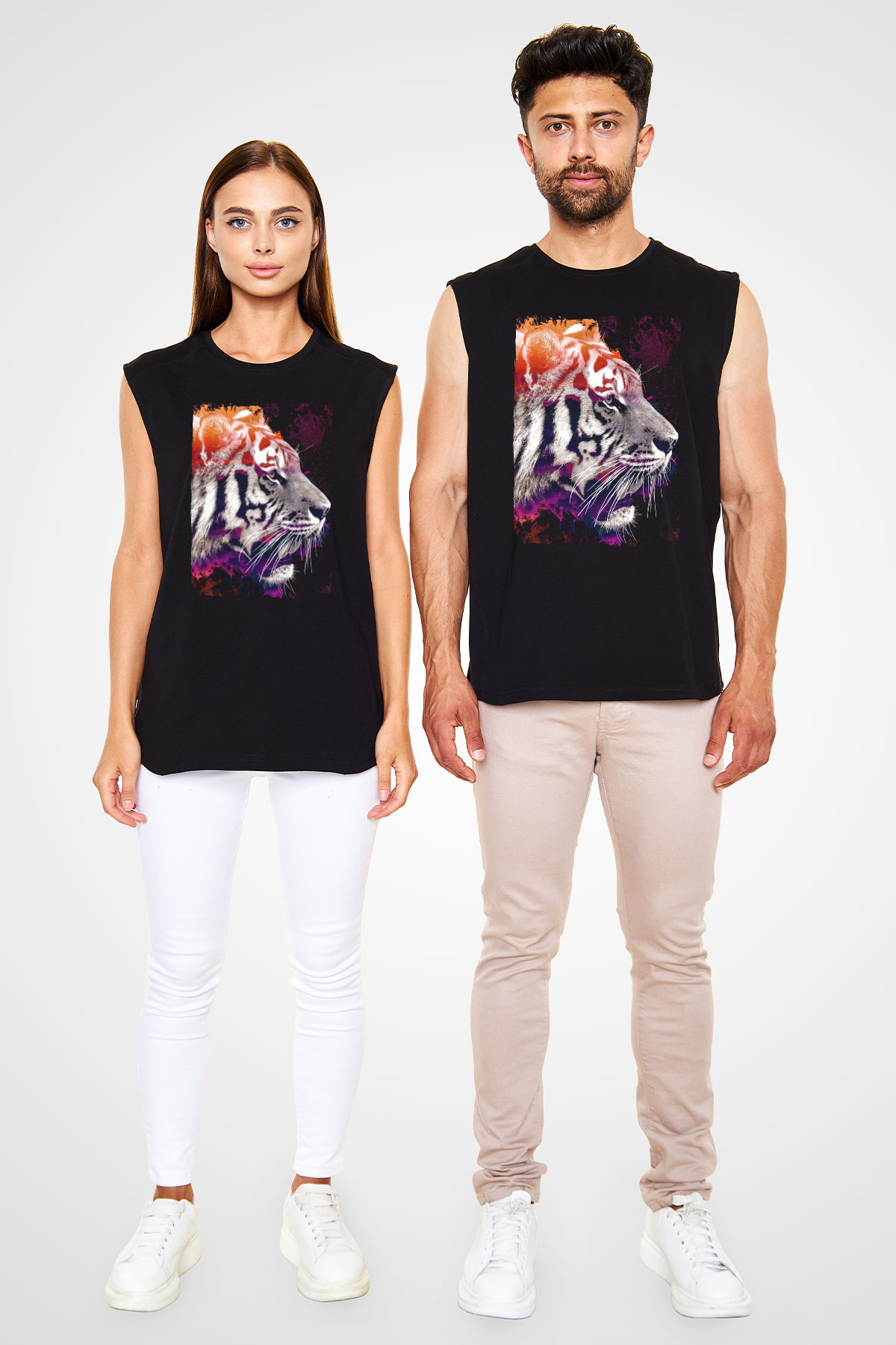 Kaplan Siyah Unisex Kolsuz Tişört