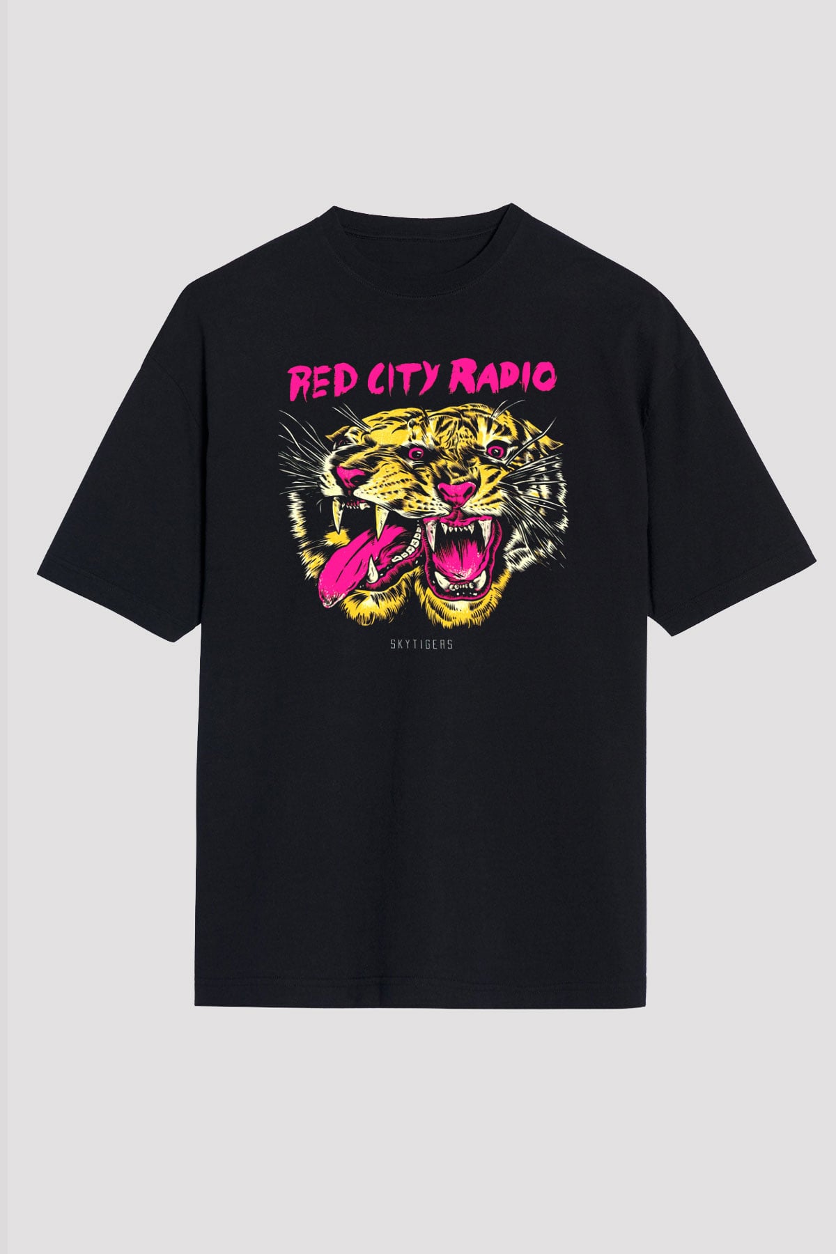 Kaplan Siyah Unisex Oversize Tişört T-Shirt