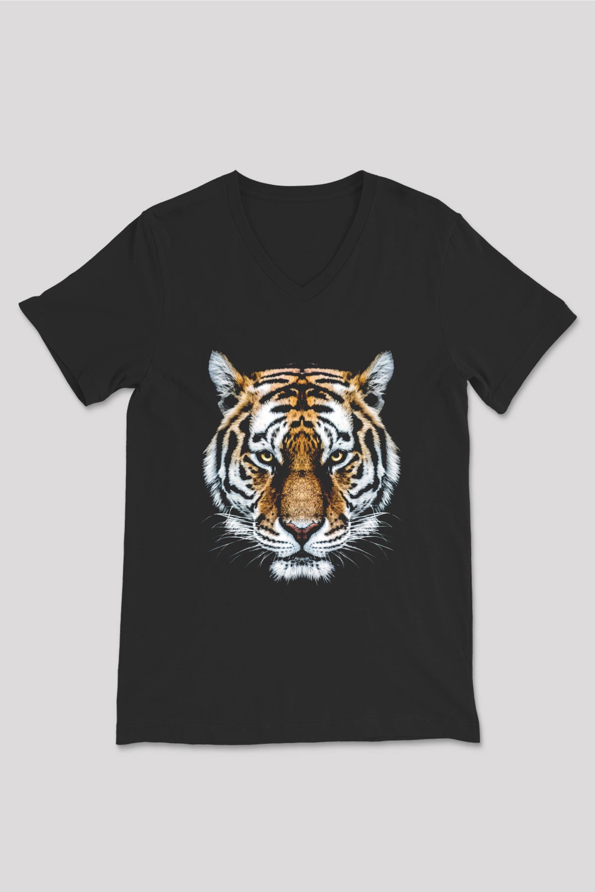 Kaplan Siyah Unisex V Yaka Tişört