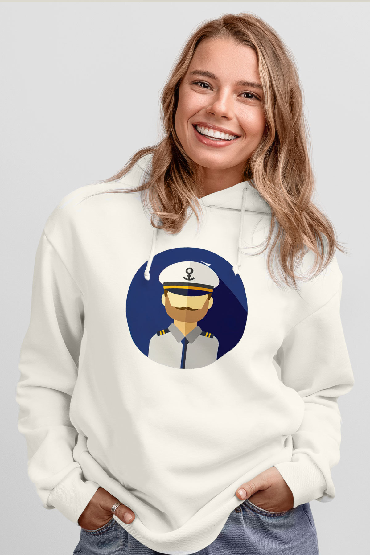 Kaptan Beyaz Unisex Hoodie