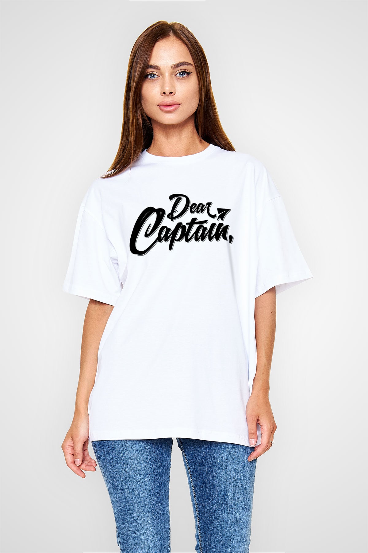 Kaptan Beyaz Unisex Oversize Tişört T-Shirt