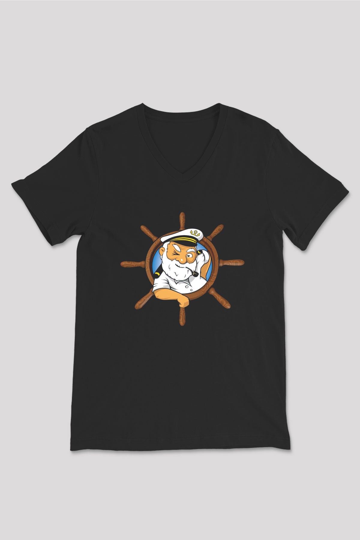Kaptan Siyah Unisex V Yaka Tişört T-Shirt