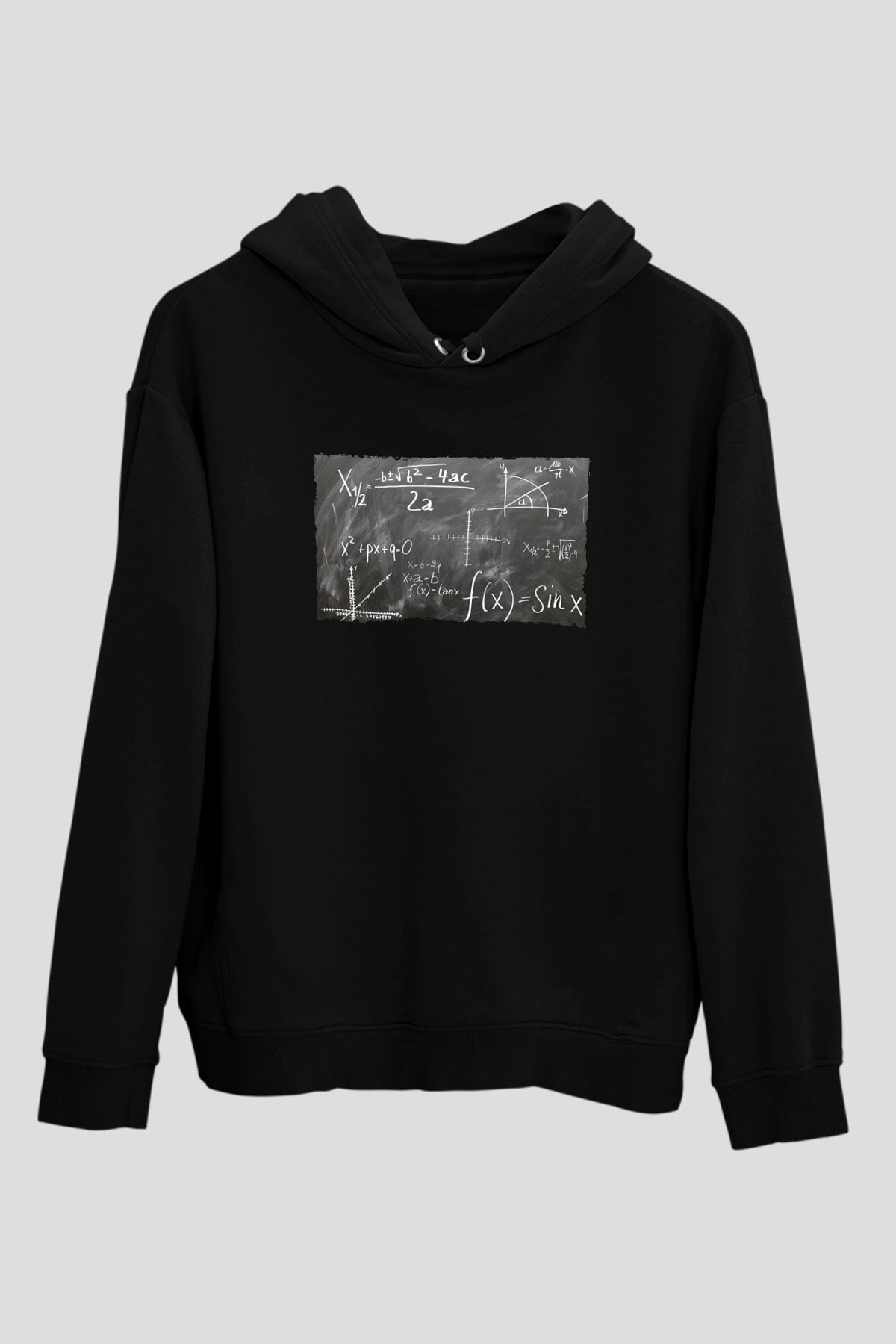 Kara Tahta Fonksiyon Sinüs Grafik Baskılı Unisex Siyah Hoodie