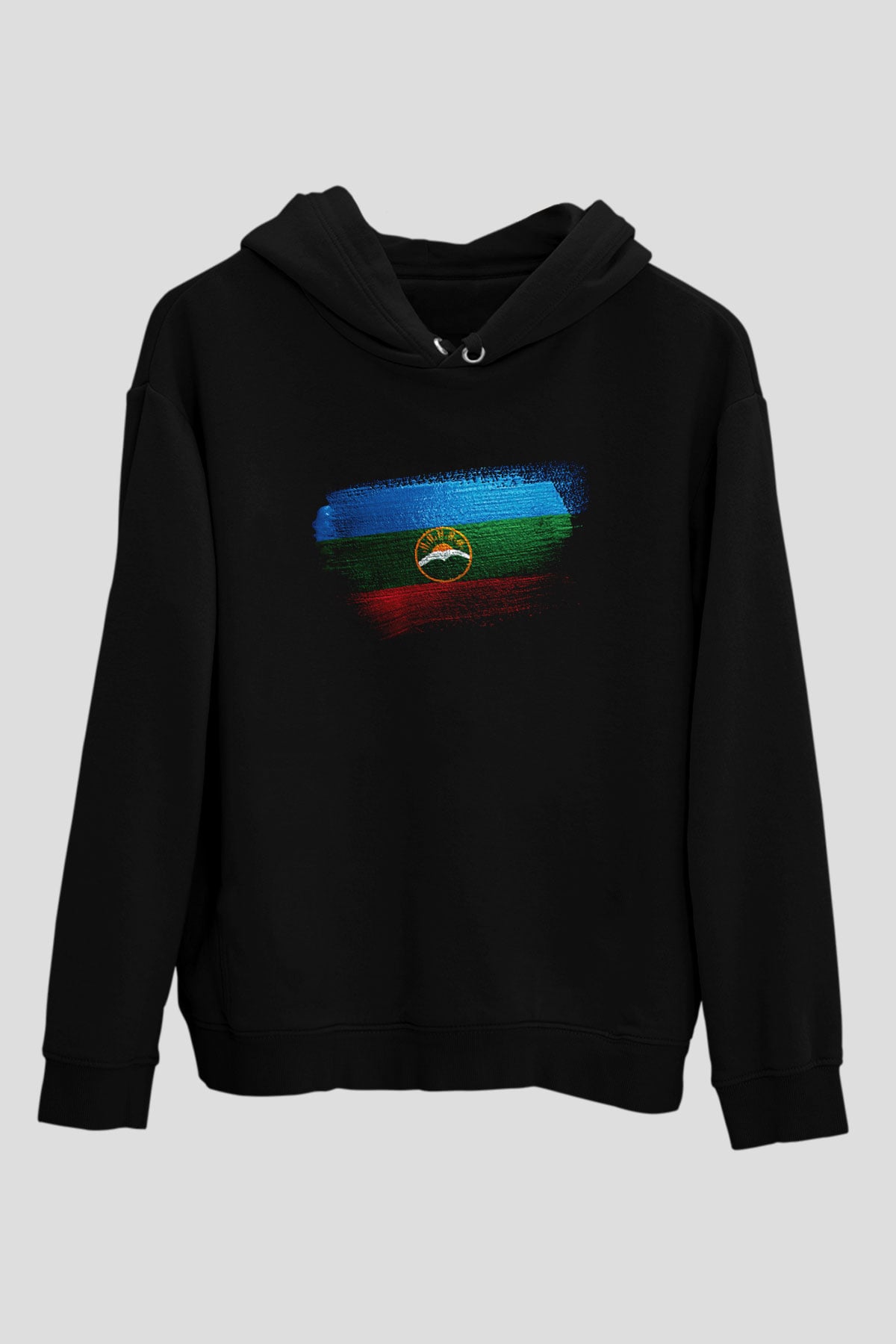 Karaçay Çerkesya - Karachay Cherkessia Bayrağı Baskılı Unisex Siyah Hoodie