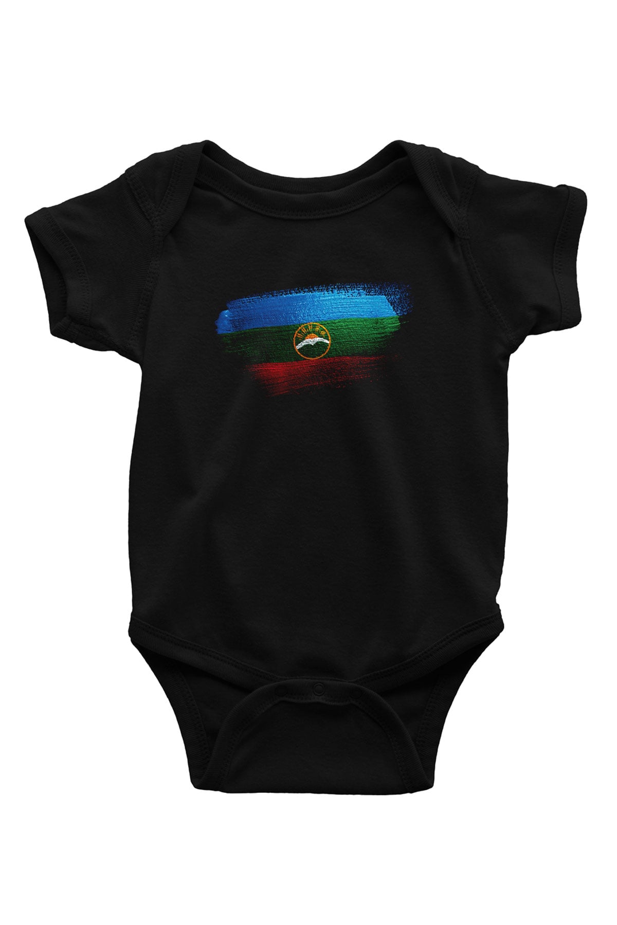 Karaçay Çerkesya - Karachay Cherkessia Bayrağı Baskılı Unisex Siyah Bebek Body - Zıbın