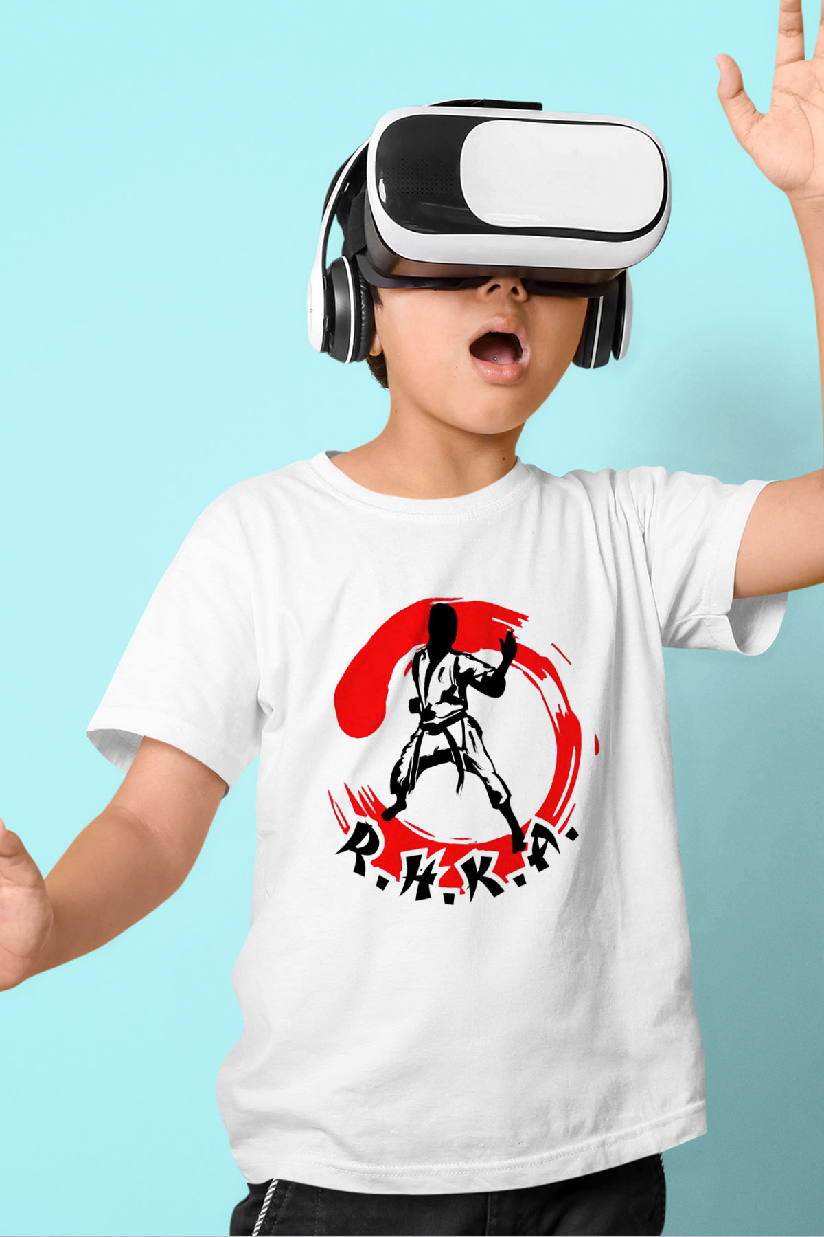 Karate Baskılı Beyaz Unisex Çocuk Tişört
