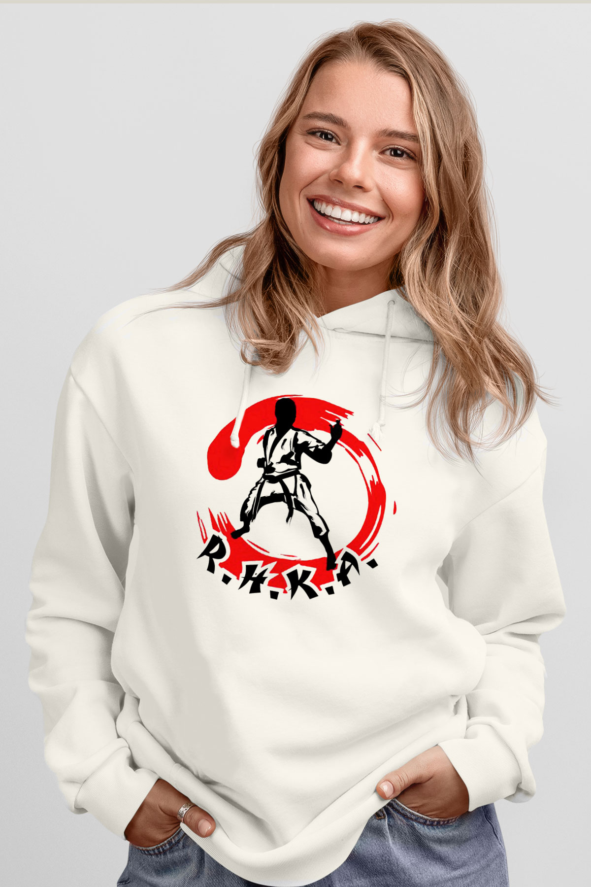 Karate Beyaz Unisex Hoodie