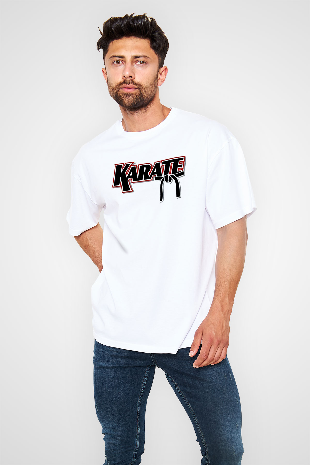 Karate Beyaz Unisex Oversize Tişört T-Shirt
