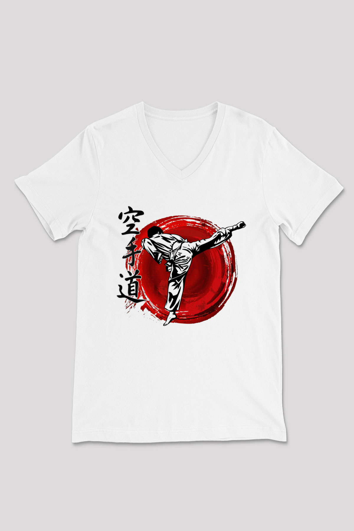Karate Beyaz Unisex V Yaka Tişört