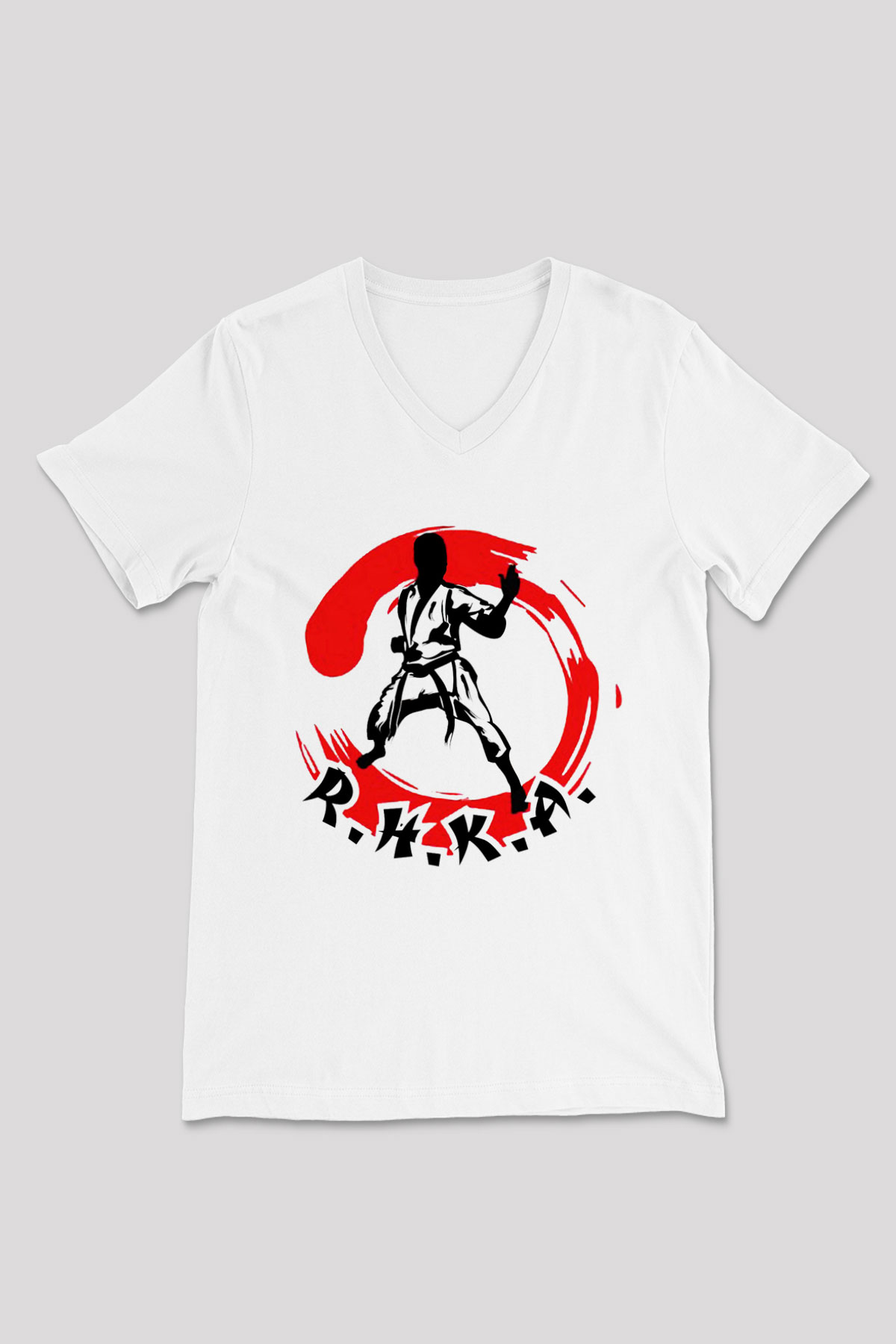 Karate Beyaz Unisex V Yaka Tişört T-Shirt