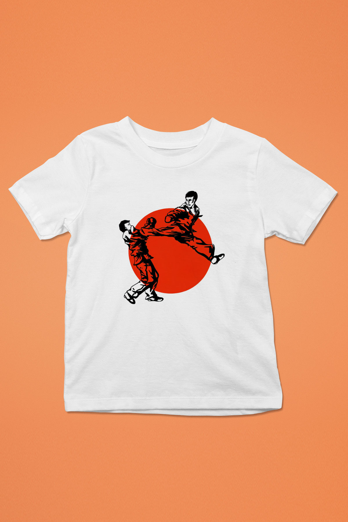 Karate Temalı Baskılı Beyaz  Çocuk Tişört