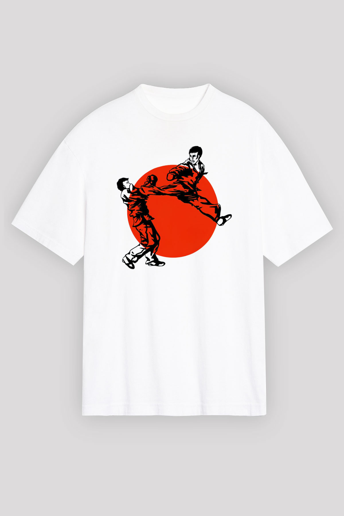 Karate Temalı Baskılı Beyaz Tişört