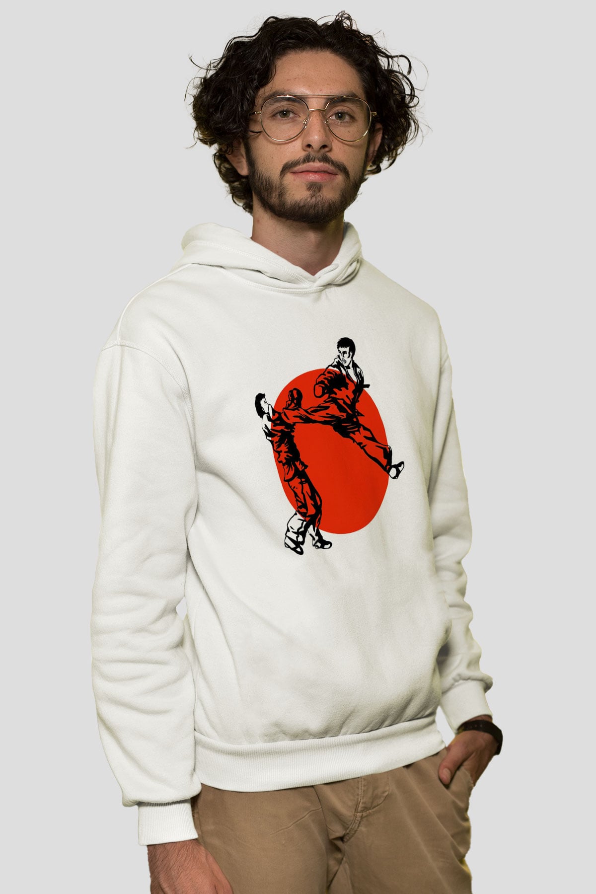 Karate Temalı Beyaz  Unisex Hoodie