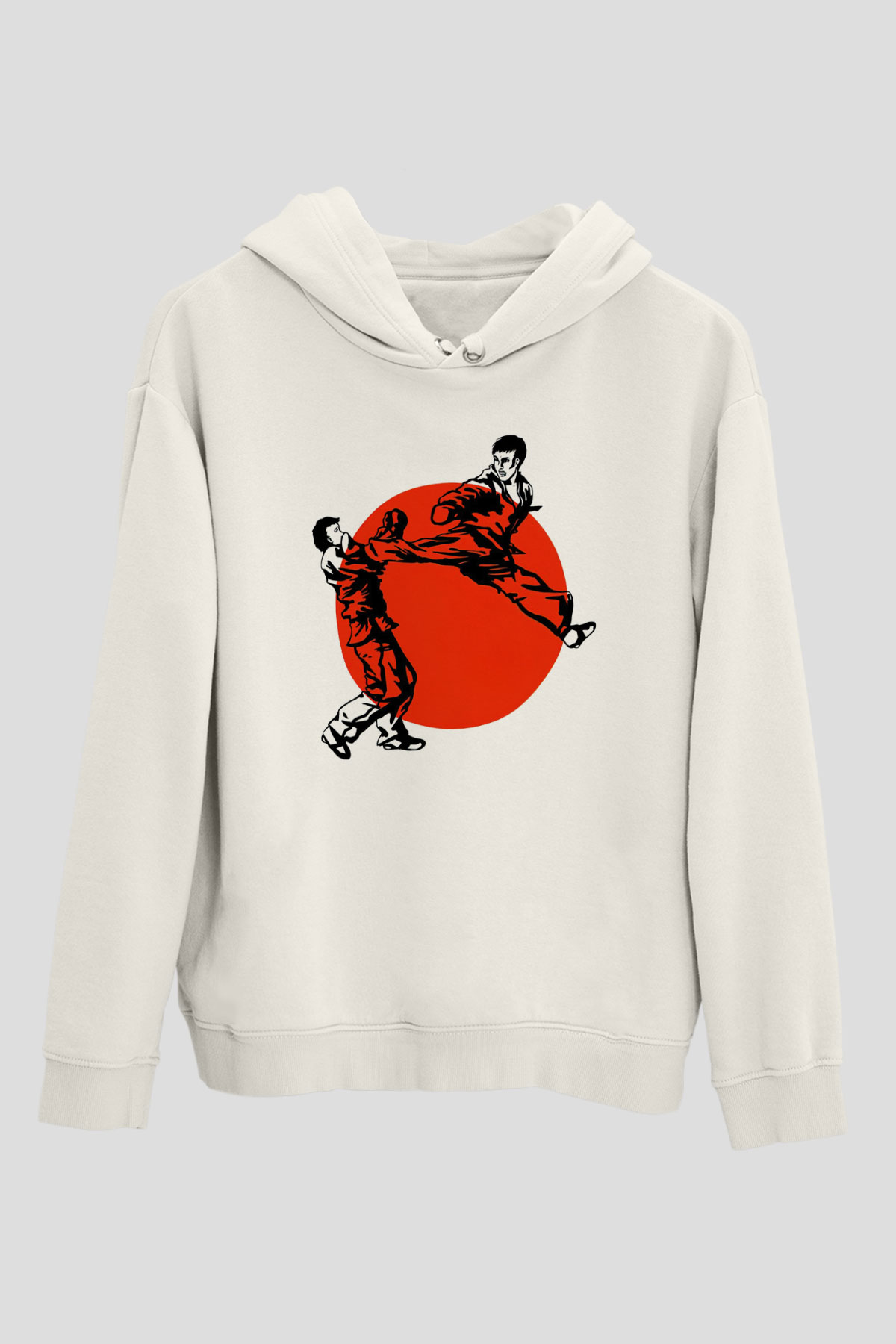 Karate Temalı Beyaz  Unisex Hoodie