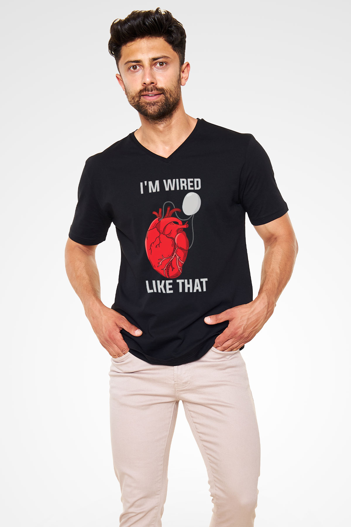 Kardiyolog Siyah Unisex V Yaka Tişört